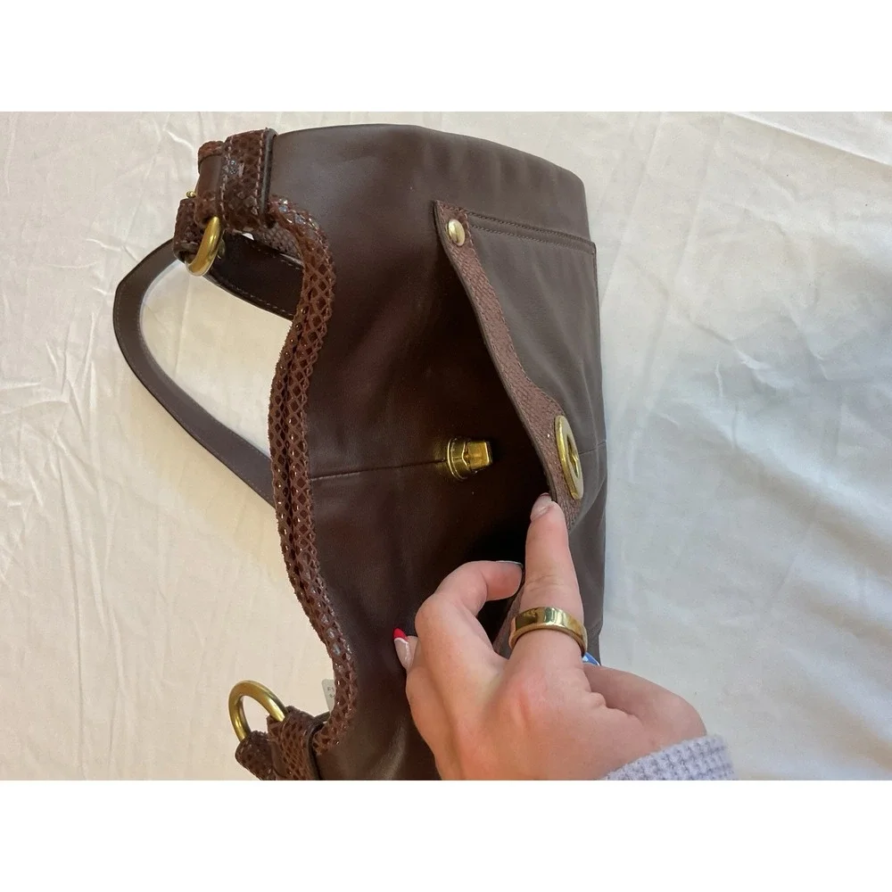 COACH Brown Leather Crossbody Bag Snake Embossed Trim Brass Hardware NWT $248